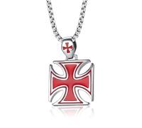 bicup Necklace Pendant Chain Men Women Jewellery Necklace Men Necklace Red Iron Knight Kinghts Templar Pendant Crusader Red