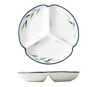 Bicuzat 1 PCS Ceramic Portion Control Plate Divided Plate Dessert Dish Salad Plate Dinner Plate-8 Inch-Leaves