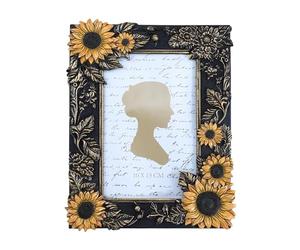 Bicuzat 3D Embossed Golden Sunflower with Black Frame Pattern Photo Frame Photo Display Frame Picture Frame Card Frame for Desktop Table Top Display, 4 by 6 Inches