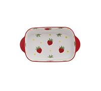 Bicuzat 8 x 5 Inch Ceramic Oven to Table Bakeware Dinner Plate, for Oven Roasting Lasagna Pan Cheese Baked Rice Bowl Baking Dish with Handle,Strawberry(1 PCS)