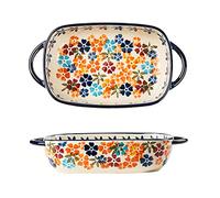 Bicuzat Ceramic Baking Dish with Colorful Cherry Blossoms and Flowers, Vintage Style, Casserole Dish for Lasagna/Oven/Cooking/Kitchen, 1 Piece, 625 ml