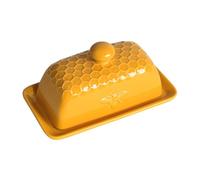 Bicuzat Ceramic Butter Dish with Lid Butter Keeper Butter Plate Tray for Kitchen Countertop Honeycomb and Bee Pattern Butter Crock Keeper Saver