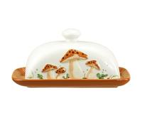 Bicuzat Ceramic Butter Dish with Lid, Mushroom Pattern, Butter Keeper, Saver, Rectangular, Dishwasher Safe