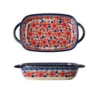 Bicuzat Ceramic Casserole with Handles for Lasagna and Cherry Blossoms in Vintage Style, 680.4 g