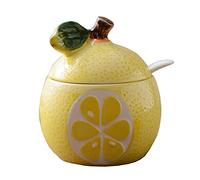 Bicuzat Ceramic Fruit Shaped Sugar Bowl Spice Jar Salt Pepper Storage Jar Seasoning Pot with Lid and Spoon, Lemon