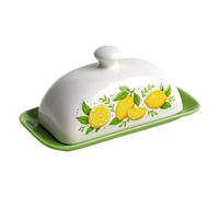 Bicuzat Ceramic Lemon Embossed Butter Dish with Lid, Butter Keeper Butter Container Tray for Kitchen Countertop, Lemon Butter Crock Keeper Saver