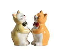 Bicuzat Ceramic Retro Cat Lovers Shape Salt & Pepper Shakers Set, Hand-Painted Cats Salt and Pepper Shakers, 2 PCS Set-Orange
