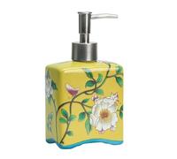 Bicuzat Ceramic Soap and Lotion Dispenser, Flower Pattern Dispenser for Kitchen and Bathroom - Yellow, 13 OZ