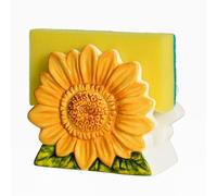 Bicuzat Ceramic Sunflower Sponge Holder for Kitchen Sink, Compact Sink Caddy Organizer, Flower Scouring Pad and Dish Sponge Holder