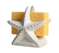 Bicuzat Ceramic White Starfish Sponge Holder for Kitchen Sink, Compact Sink Caddy Organizer, Scouring Pad and Dish Sponge Holder