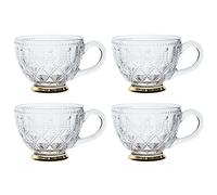 Bicuzat Clear Glass Embossed Beads and Strips Dessert Bowls, Ice Cream Bowls Dishes Bowls Trifle Bowls Salad Bowls, 15 oz, BottomGolden-B, 4 PCS