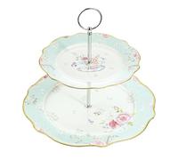 Bicuzat Elegant Bone China Blue Strip 2-tier Cake Stand/Cupcake Stand/Pastry Serving Cake Stand in Gift Box