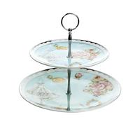 Bicuzat Elegant Ceramic Blue Vintage Flowers 2-Tier Cake Stand/Cupcake Stand/Pastry Serving Cake Stand, Princess Skirt and Mirror