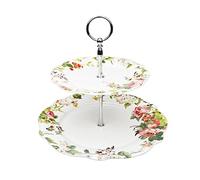 Bicuzat Elegant Flowers Fine Bone China Blue Strip 2-Tier Cake Stand/Cupcake Stand/Pastry Serving Cake Stand in a Box