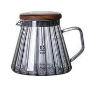 Bicuzat Elegant Wave Shaped Glass Creamer Coffee Milk Creamer Pitcher, Coffee Pot Serving Set with Handle and Wooden Lid-Clear Pot-20 OZ-W
