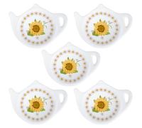 Bicuzat Floral Tea Bag Holder Tea Porcelain Accessories Teapot Shaped Tea Bag Coaster Resting Caddy Saucer 4 Inch/10cm-Sunflower and Daisy Pattern-Set of 5