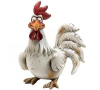 Bicuzat Funny White Rooster Statue, Resin Table Art Sculpture Funny Rooster Figurine Decoration, Rustic Country Tabletop Decoration, Farm Animal Kitchen Countertop Ornament, 6 Inches Tall-B