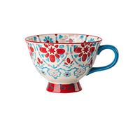 Bicuzat Hand-Painted Floral Pattern Large Capacity Ceramic Coffee Mug Jumbo Mug Tea Milk Cereal Mug Breakfast Cup for Home Kitchen 14oz