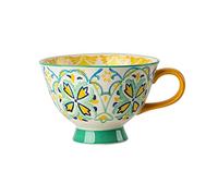 Bicuzat Hand-Painted Floral Pattern Large Capacity Ceramic Coffee Mug Jumbo Mug Tea Milk Cereal Mug Breakfast Cup for Home Kitchen 14oz