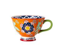 Bicuzat Hand-Painted Floral Pattern Large Capacity Ceramic Coffee Mug Jumbo Mug Tea Milk Cereal Mug Breakfast Cup for Home Kitchen 14oz