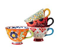 Bicuzat Hand-Painted Floral Pattern Large Capacity Ceramic Coffee Mug Jumbo Mug Tea Milk Cereal Mug Breakfast Cup for Home Kitchen 14oz, Set of 4