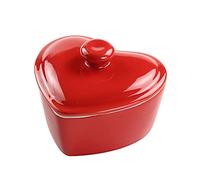 Bicuzat Heart-Shaped Dessert Bowl with Lid Ceramic Baking Bowl Rice Bowl-5 OZ-Red