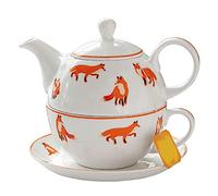 Bicuzat Orange Fox Pattern Tea Set, Ceramic Teapot, Cup & Saucer Set for Afternoon Tea Time, Office Time