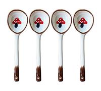 Bicuzat Vintage Ramen Soup Spoons, Ceramic Asian Soup Spoons Tablespoon, Rice Noodles Dinner Serving Spoon, Dessert Spoon, Ladles for Pho Miso Cereal Sauce Gravy Condiment, 4 PCS-Mushroom-6.6 Inch