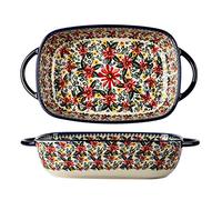 Bicuzat Vintage Style Ceramic Cooking Dish with Handles for Oven/Kitchen/Cookware, 1.7 L