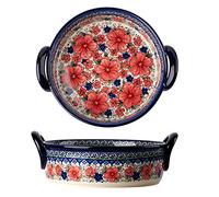 Bicuzat Vintage Style Cherry Blossom Flowers Pottery Bakeware Ceramic Casserole Dish Baking Pan Lasagna Pans Baking Dish with Handles for Oven to Table-1 PCS, 32 oz