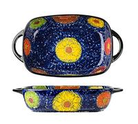Bicuzat Vintage Style Pottery Bakeware Colorful Daisy Pattern Ceramic Casserole Dish Baking Pan Lasagna Pans Baking Dish with Handles from Oven to Table Plate-1 PCS, 60 OZ