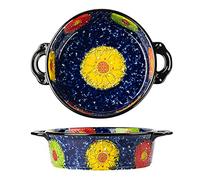 Bicuzat Vintage Style Pottery Bakeware Colorful Daisy Pattern Ceramic Casserole Dish Baking Pan Lasagna Pans Baking Dish with Handles from Oven to Table Plate-1 PCS, 32 OZ