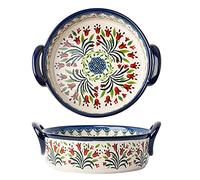 Bicuzat Vintage Style Tulip Flower Pattern Ceramic Bakeware Casserole Dish Baking Pan Lasagna Pans Baking Dish with Handles for Oven/Cooking/Kitchen-1 PCS-32 OZ