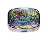 Bicycle_1 Square Mini Pill Case, Compact Metal Pocket Pill Box with 2 Compartments for Travel