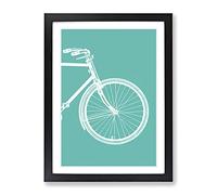 Bicycle Abstract No.2 Teal Modern Framed Wall Art Print, Ready to Hang Picture for Living Room Bedroom Home Office Décor, Black A4 (34 x 25 cm)