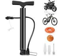 Bicycle Air Pump 130 PSI High Pressure Floor Pump with 3 Valves and Ball Needle, Compatible with Presta, Schrader and Dunlop, for MTB, E-Bike, Motorcycle, Football and Basketball