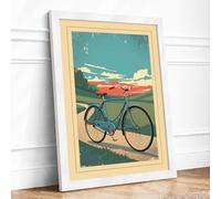 Bicycle and Horizon Vintage Framed Wall Art Print A2 (59.4×42cm) White, Wall Decor for Living Room, Bedroom, Office & Home, Ready to Hang, Art Gift