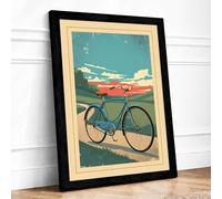 Bicycle and Horizon Vintage Framed Wall Art Print A3 (42×29.7cm) Black, Wall Decor for Living Room, Bedroom, Office & Home, Ready to Hang, Art Gift