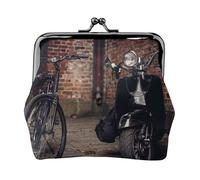 Bicycle and Moto Scooter Print Print Coin Purse for Men Women Leather Kiss Lock Small Pouch Coin Wallet
