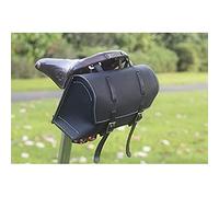 Bicycle Bag Saddle / Handlebar / Frame Bag in BLACK LEATHER Classic Bag White Stitching XL-BL-WH