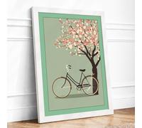 Bicycle Beneath Blossom Vintage Framed Wall Art Print A1 (84.1×59.4cm) White, Wall Decor for Living Room, Bedroom, Office & Home, Ready to Hang, Art Gift