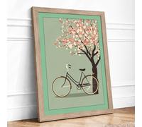 Bicycle Beneath Blossom Vintage Framed Wall Art Print A4 (29.7×21cm) Oak, Wall Decor for Living Room, Bedroom, Office & Home, Ready to Hang, Art Gift
