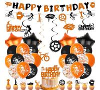 Bicycle Birthday Decoration Boy Girl - Birthday Decoration Balloons Garland and Cyclist Cake Decoration, Bike Balloons for Sports Theme Party Children's Birthday Decoration