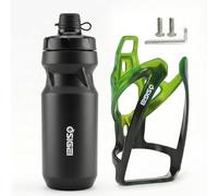 Bicycle Bottle Holder Set with 610 ml Water Bottle - Ultra Light, Carbon Look Sports Bottle, Suitable for MTB & Road Bike - Includes 2 Mounting Screws & Allen Key (Black Green + Black)