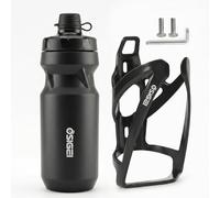 Bicycle Bottle Holder Set with 610 ml Water Bottle - Ultra Light, Carbon Look Sports Bottle, Suitable for MTB & Road Bike - Includes 2 Mounting Screws & Allen Key (Black + Black)