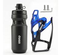 Bicycle Bottle Holder Set with 610 ml Water Bottle - Ultra Light, Carbon Look Sports Bottle, Suitable for MTB & Road Bike - Includes 2 Mounting Screws & Allen Key (Black Blue + Black)