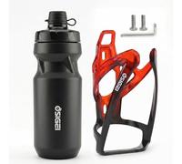 Bicycle Bottle Holder Set with 610 ml Water Bottle - Ultra Light, Carbon Look Sports Bottle, Suitable for MTB & Road Bike - Includes 2 Mounting Screws & Allen Key (Black, red and black)