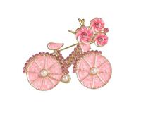 Bicycle Brooch Pin Zirconia Pearl Cycle Enamel Brooches and Pins Pink Flower Bike Biking Lapel Pin for Women Jewelry Gift