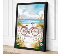 Bicycle by the Seaside Canvas Wall Art Print 24x16 Inch (61 x 41 cm)