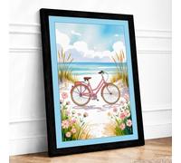 Bicycle by the Seaside Coastal Framed Wall Art Print A2 (59.4×42cm) Black, Wall Decor for Living Room, Bedroom, Office & Home, Ready to Hang, Art Gift